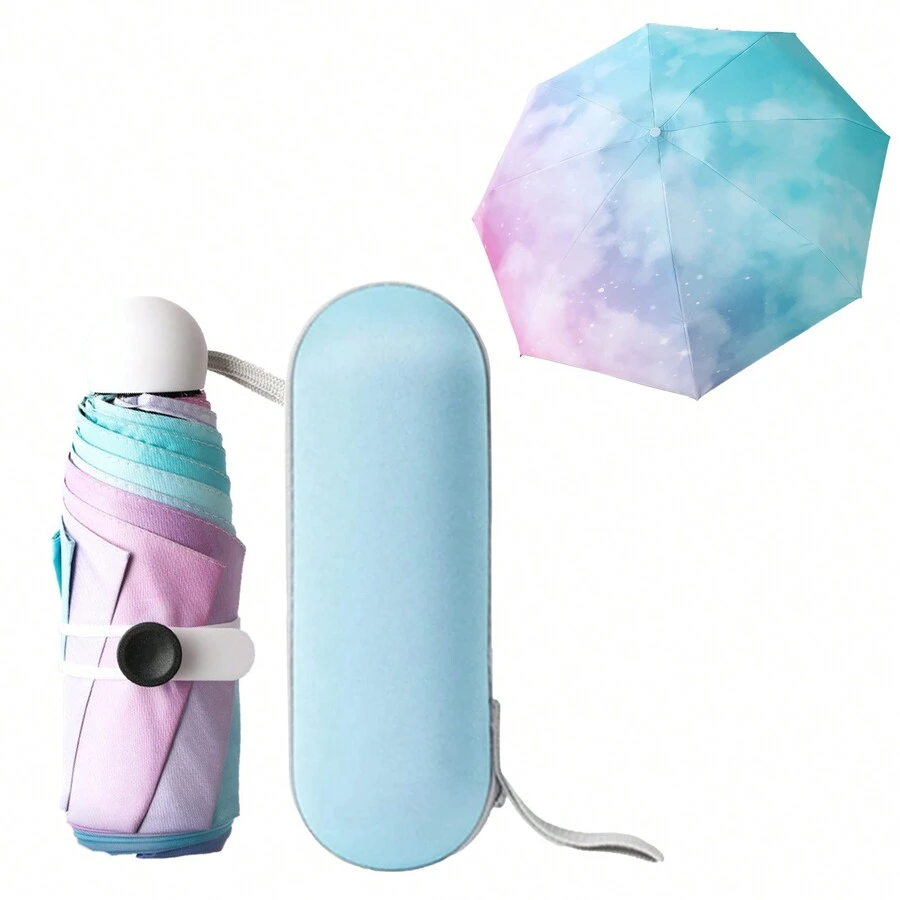 Compact Umbrella Windproof Strong Folding Travel Umbrella 6 Ribs Mini Umbrella With Capsule Case UV Protection Umbrella With Ergonomic Handle Rainbow Portable Pocket Umbrella - Multicolor - View 1