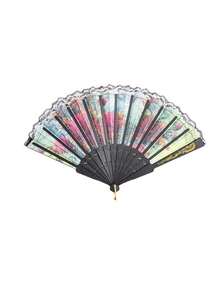 3/6/12 chiếc Quạt gấp trang nhã viền ren màu đen, Quạt cầm tay bằng vải lụa cổ điển mùa hè, lý tưởng khi đi du lịch, biểu diễn sân khấu, tiệc tùng, quà tặng cho gia đình và bạn bè vào các ngày lễ và sinh nhật - Quạt hoa ren lụa đen - Xem 6