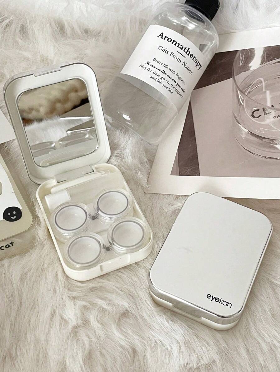 Portable Mirror Butterfly & Flower Decorated Contact Lens Box, Partner