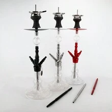 1入組帶有矽膠軟管，煙碗和鉗子的水煙套件，26.7英寸大型攜帶式水煙，鋁質煙斗，變色玻璃花瓶，配件齊全 - 玫瑰金 - 查看 5