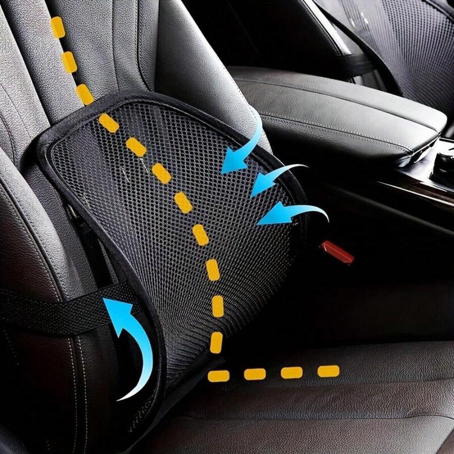 Car Seat Back Support Mesh Lumbar Cushion, Adjustable - Black - View 1