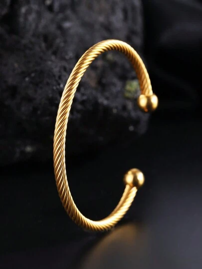 Camhanno Pulseira vintage personalizada aberta em aço inoxidável, ideal para festas, banhada a ouro 18K, resistente ao desbotamento, perfeita para uso diário e em ocasiões especiais. Pulseira dourada, joia em aço inoxidável, acessório de moda, presente perfeito para as festas (unissex).