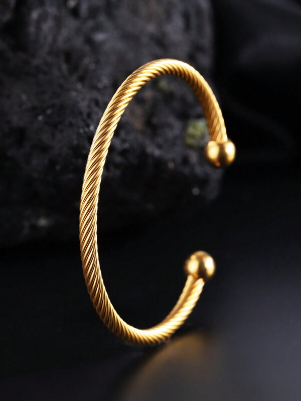 Camhanno 1PC Retro Personalized Stainless Steel Open Bracelet Suitable For Party Events, Electroplated 18k, Not Easy To Fade, Suitable For Women's Daily Banquet Wear, Gold Bracelet, Stainless Steel Jewelry, Fashion Jewelry (Men/Women's Gift)