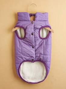 1pc Plain Color Winter Pet Padded Coat With Extra Padding, Windproof Outdoor Clothes For Large Dogs Like Golden Retriever - Purple - View 2