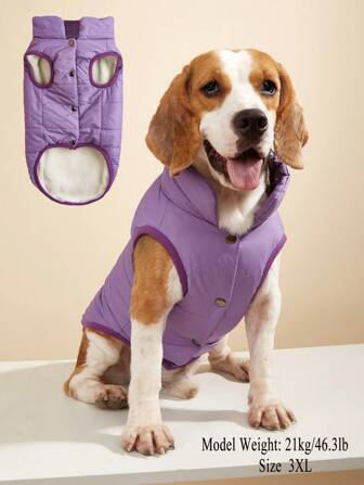 1pc Plain Color Winter Pet Padded Coat With Extra Padding, Windproof Outdoor Clothes For Large Dogs Like Golden Retriever