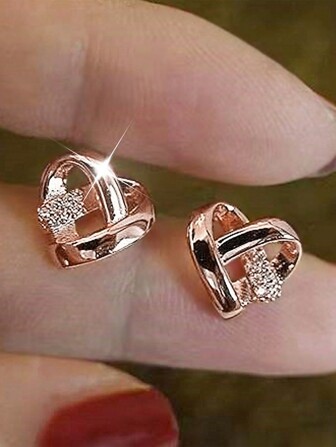 1 Pair Charm Cubic Zirconia Heart Stud Earrings For Women For Wedding Engagement Anniversary Party Jewelry Valentine's Day Gift Valentines