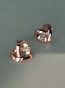 1 Đôi bông tai hình trái tim đính đá Cubic Zirconia, trang sức dành cho nữ, thích hợp làm quà cưới, đính hôn, kỷ niệm, tiệc tùng, quà tặng ngày Valentine. - Hoa hồng vàng - Xem 3