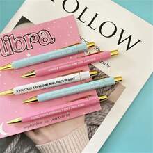 1 Set 12 Constellations Theme Retractable Ballpoint Pen, Various Colors Of Fun Pen, Black Ink 1.0mm Midpoint Quick Drying, Used For Writing Drawing Diary Notes, Birthday Office Gifts - Multicolor - View 6