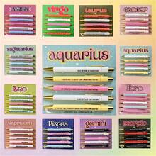 1 Set 12 Constellations Theme Retractable Ballpoint Pen, Various Colors Of Fun Pen, Black Ink 1.0mm Midpoint Quick Drying, Used For Writing Drawing Diary Notes, Birthday Office Gifts - Multicolor - View 1