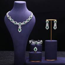 Mới 4 Món Phù Hợp Với Đá Cubic Zirconia Cô Dâu Bộ Trang Sức Dự Tiệc Nữ, Cao Cấp Dubai Pha Lê Cưới Bộ Trang Sức - màu xanh lá - Xem 2