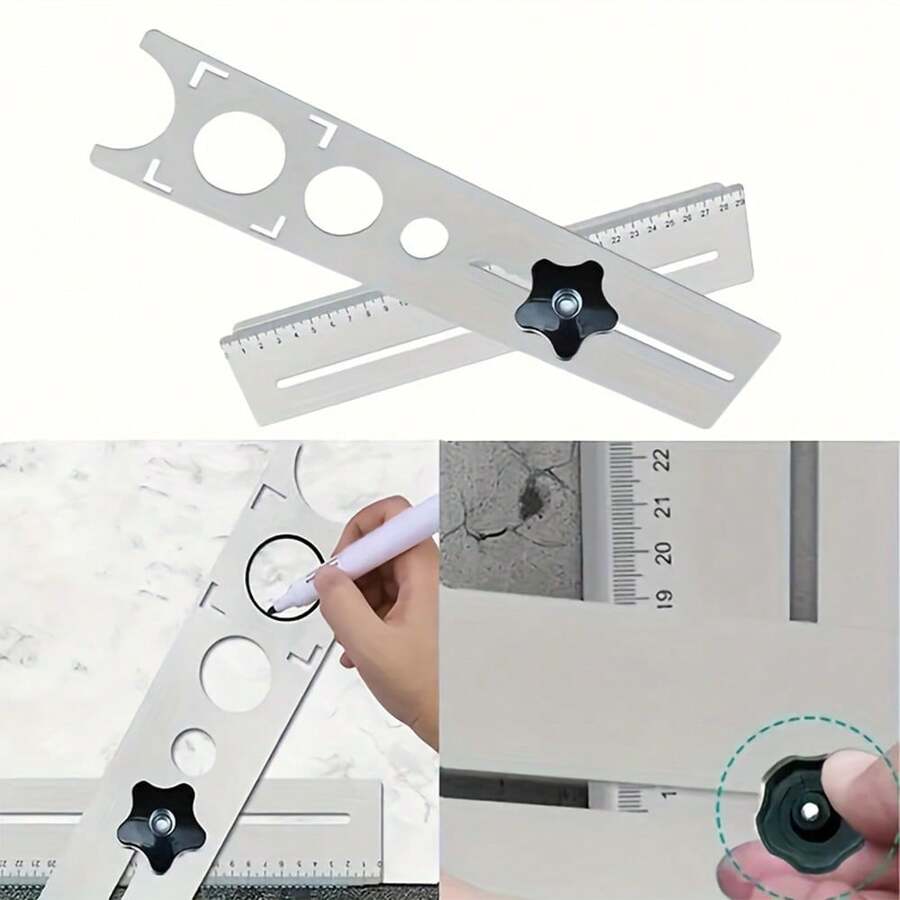 One Piece Home Improvement Tile Locator Marking Position Ruler Measuring Ruler Drilling Positioning Tile Opener Universal Hole Opener Adjustable Multifunctional Stainless Steel Auxiliary Tool