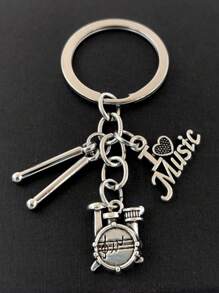 1 件男女通用创意个性化微型鼓钥匙扣，适合音乐爱好者、乐队粉丝、音乐节礼物或背包装饰 - 銀色 - 查看 1