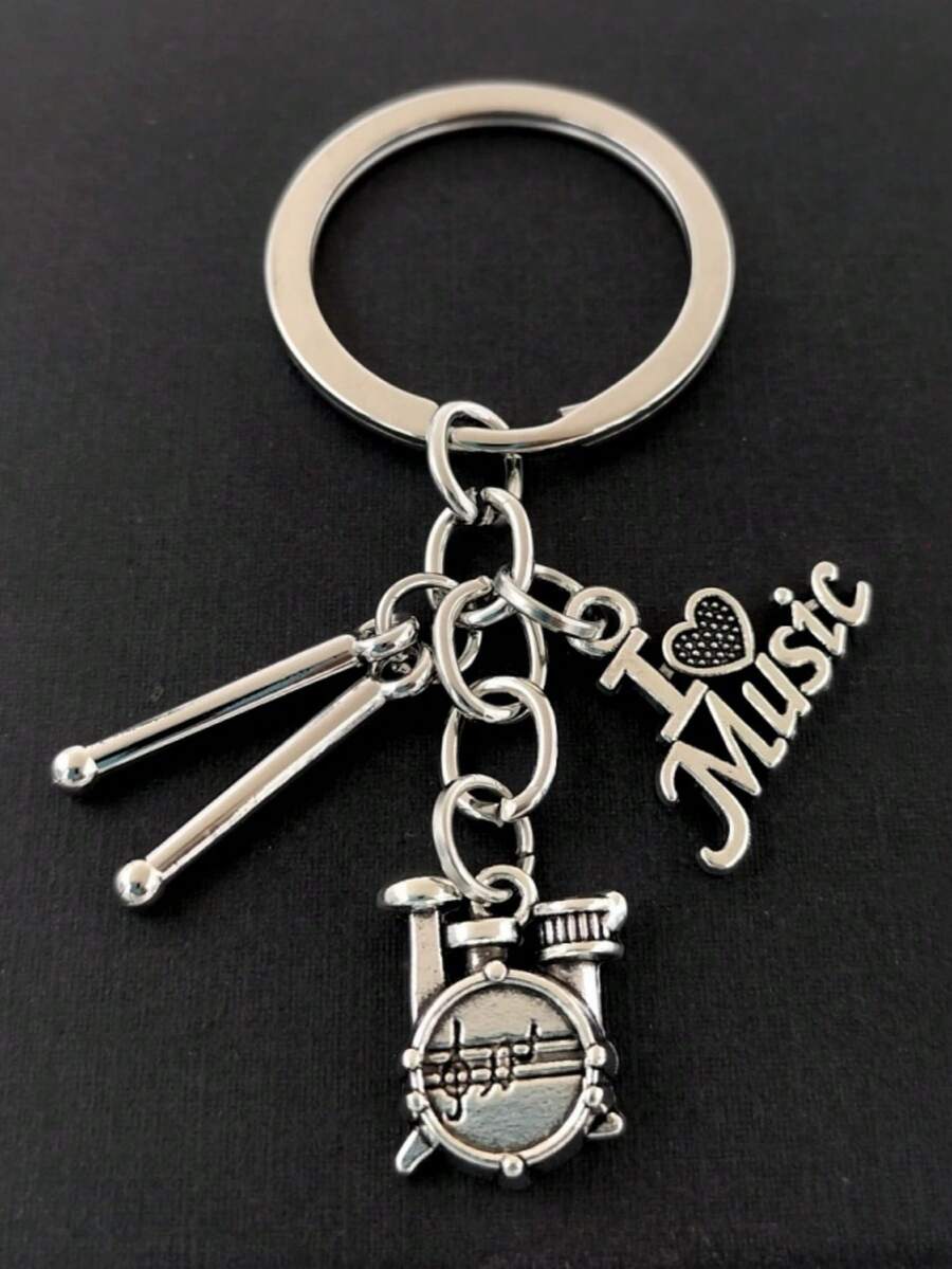 1 件男女通用创意个性化微型鼓钥匙扣，适合音乐爱好者、乐队粉丝、音乐节礼物或背包装饰 - 銀色 - 查看 1