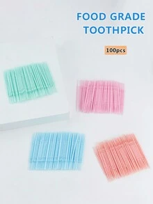 RANCAI 100支装塑料双头牙签软牙线棒牙缝刷牙线棒便携式口腔牙刷清洁工具 - 彩色 - 查看 1