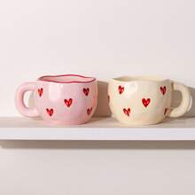 Creative Heart Shaped Ceramic Mug With Highly Attractive Value, Lovely Office Coffee Cup, Delicate Household Cup For Couples - Pink - View 3
