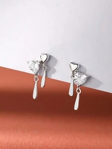 1 đôi bông tai hình giọt nước hình trái tim bằng đá Cubic Zirconia, thiết kế độc đáo, mặt dây chuyền tai tối giản và tinh tế, trang sức tai cho phụ nữ, quà tặng - Bạc - Xem 8
