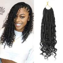 BELLQUEEN Goddess Box Braids Crochet Hair 14 Inch 8 Packs Pre Looped Box Braids Crochet Hair For Women Boho Box Braids Crochet Braids Hair  Bohomian Crochet Box Braids With Curly Ends - Black - View 1