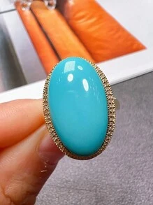 Un anillo original grande diseñado con forma ovalada y una piedra similar a la turquesa, joyería clásica y sencilla de estilo azul para compromiso/fiesta para uso diario de mujeres - azul real - Ver 2