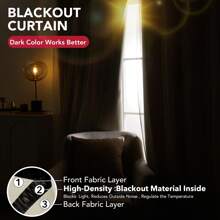 2pcs Sheer Overlay Blackout Curtains, Room Darkening Curtains For Bedroom, Living Room, Grommet Double Layer Thermal Insulated Curtains With Tie Backs - Light Beige - View 9