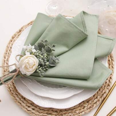 12pcs Solid Color Hemmed Polyester Square Napkins 43*43cm/17*17inch, Plain Weave Towel For Glasses, Folding Cloth For Table Decoration For Christmas, Thanksgiving, Baby Shower, Valentine's Day, Wedding