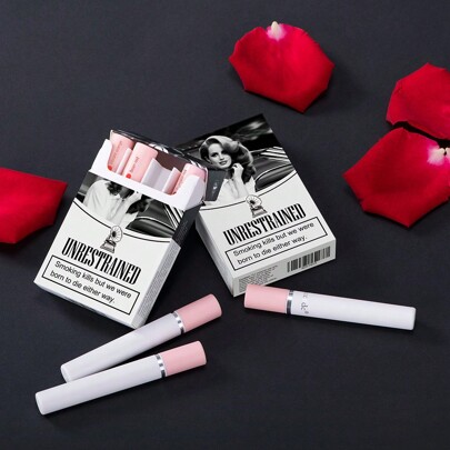 ibcccndc Set de 4 piezas de lápiz labial con forma de caja de cigarrillo, mate, resistente al agua, de larga duración, tubo de humo, lápiz labial rosa desnudo, rosa malva y rojo rosa de terciopelo para mujeres y niñas #Set 1