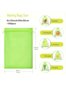 10pcs Fruit Protection Bags, Fruit Tree Mesh Cover Net Bag, Plant Mesh Drawstring Bag For Fruits And Flowers - Green - View 3