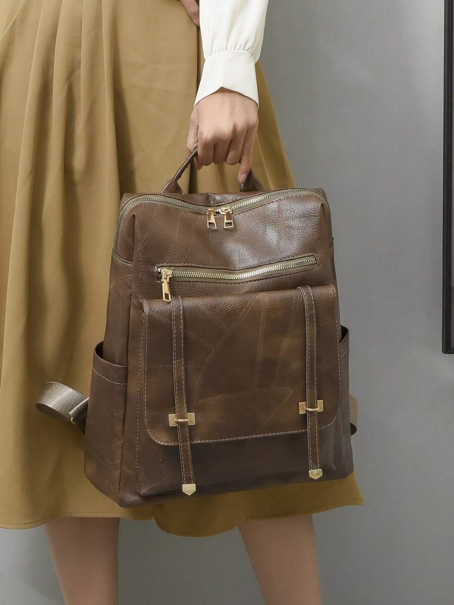 LECEY Mochila de mujer grande de PU marrón con gran capacidad - Café integral - Ver 1