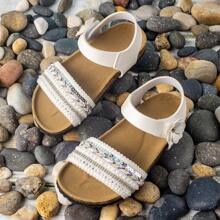 1pair Comfortable & Fashionable Lightweight Classic Open Toe Flat Sandals For Girls, Spring/Summer/Autumn - White - View 2