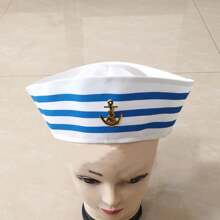 1pc (2 Colors Available) Blue Striped Sailor Hat Ideal For Captain Role Play, Yacht Party With Adjustable Size, And White Striped Handkerchief & Bow Tie - Perfect For Halloween And Costume Parties