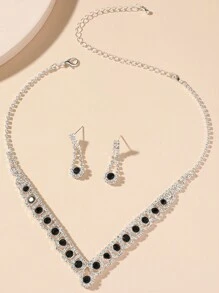 Women Party Luxurious Elegant Rhinestone Clutch Bag Chain Shoulder Bag Dress Bag With Adjustable Bracelet, Earrings And Necklace Set - Black - View 8