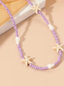 1pc Bohemian Beach Style Shell Pendant Necklace, Starfish Pearl Chain For Girls On Vacation, Summer - Multicolor - View 7