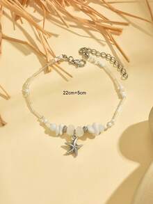 1 pieza Tobillera personalizada con diseño de colgante de piedra, cuentas aleatorias, cuentas lechosas y estrella de mar, en estilo bohemio de playa, perfecta como regalo para vacaciones y citas para mujeres - estrella de mar - Ver 5