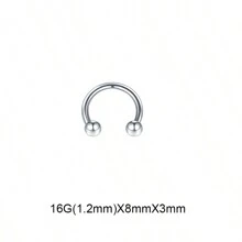 16G G23 Titanium Septum Nose Rings For Men Women Horseshoe Septum Ring Seamless Hoop Cartilage Helix Daith Tragus Piercing Jewelry 6MM 8MM 10MM - Silver - View 11