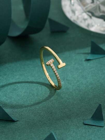 Cubic Zirconia Decor Cuff Ring