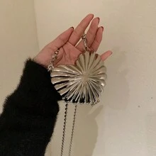 新品上市金属迷你贝壳形单肩包/斜挎包，时尚女士化妆包 - 銀色 - 查看 7