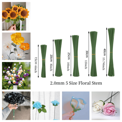 20 Piezas/50 Piezas/100 Piezas Tallos florales artificiales de alambre de hierro súper resistentes y fáciles de enrollar en diferentes formas, para hacer ramos, rosas de seda eterna, decoraciones y accesorios. Herramientas de jardín decorativas para regalos del Día de San Valentín, Año Nuevo y bodas.