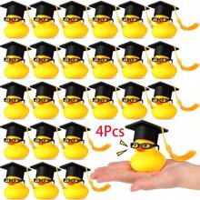 4入組畢業小鴨橡膠帶裝4頂帽子、4副眼鏡，可裝飾汽車儀表板、浴缸等，適用於生日慶祝、游泳畢業禮物、派對禮物和裝飾等 - 彩色 - 查看 5