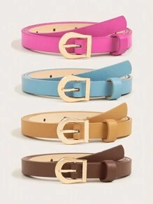 4pcs Women Metal Buckle Casual Belt For Daily Life Summer, School Fall, Autumn, Halloween