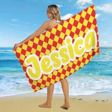 1入組個性化創意沙灘毛巾，個人化名字印刷吸水海灘毛巾，大尺寸夏季沙灘毯，適用於沙灘和游泳池派對，沙灘必備，可用圖片和文字定制 - 彩色 - 查看 12
