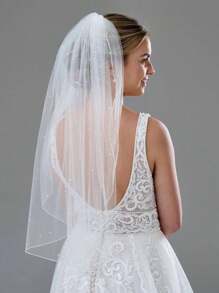 XKTRXF 1件装女士仿珍珠短款头纱发夹，新娘时尚婚礼头饰。情人节配饰 - A - 查看 3