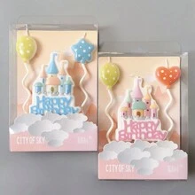 3pcs Birthday Cake Candles Party Cartoon Creative Castle Balloon Cake Romantic Decoration - Multicolor - View 3