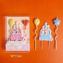 3pcs Birthday Cake Candles Party Cartoon Creative Castle Balloon Cake Romantic Decoration - Multicolor - View 4