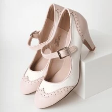 Women Mary Jane Pumps – Round Toe Retro Low Kitten Heels With Ankle Strap & Memory Foam Insole, Vintage 1950s Cone Heel Dress Shoes For Weddings, Bridesmaids, Date Night, Parties & Business Casual [Size Up Half Size] - 粉紅奶油色PU - 查看 5