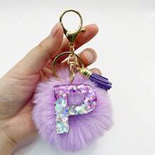 1个，字母首字母钥匙扣，可爱毛绒球钥匙链，可挂在包包、背包、汽车上，是送给女性女孩的礼物，也是钱包和手提包的配饰，带流苏，字母首字母A-Y