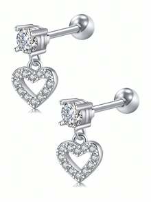 CIZME 2 Chiếc Bông Tai Sụn Trái Tim Trang Sức Xuyên Sụn Tragus Trang Sức Xuyên Xoắn Trang Sức Khuyên Tai Tròn Bóng Sau Bông Tai Dành Cho Nữ Bông Tai Xoắn Về Phía Trước Bông Tai Sụn Tragus Trang Sức 16G 6MM - Bạc - Xem 7