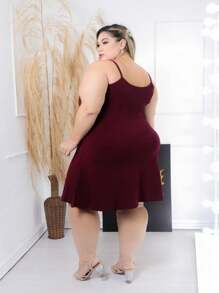 Plus Size Dresses - 酒紅色 - 查看 3