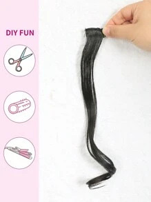 1 pieza de flequillo largo y rizado con clips y flequillo falso de extensión de cabello de dos lados delanteros, sintético y natural, con partición central para mujeres - Negro - Ver 3