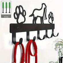 5 Hooks Metal Paw Pet Dog Hanger Coat Key Lead Leash Wall Rack Holder Organizer, Towel Rack, Organizer, Storage Rack - Black - View 1