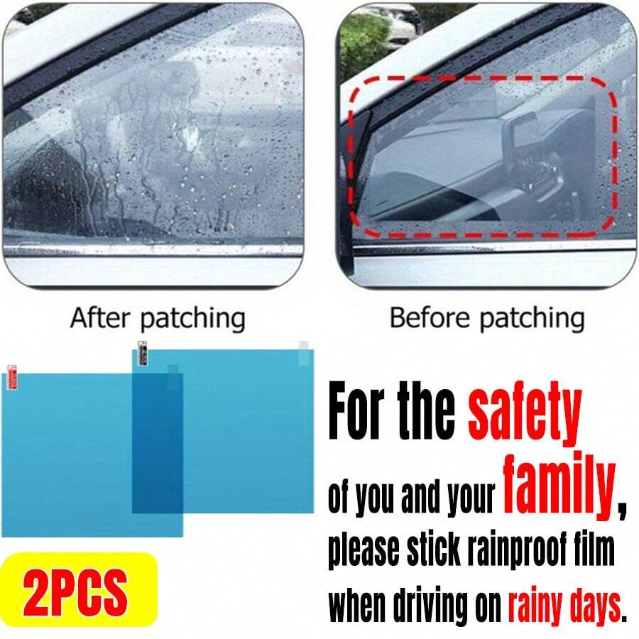 2 piezas de película a prueba de lluvia para la ventana lateral del automóvil, película a prueba de lluvia para la parte delantera de la motocicleta, general para autos, conduzca con  en la lluvia y la nieve