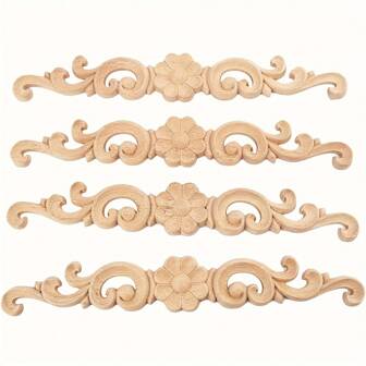 4入組木製雕刻鑲嵌飾品，適用於抽屜，門，櫥櫃，鏡子，梳妝台，壁爐